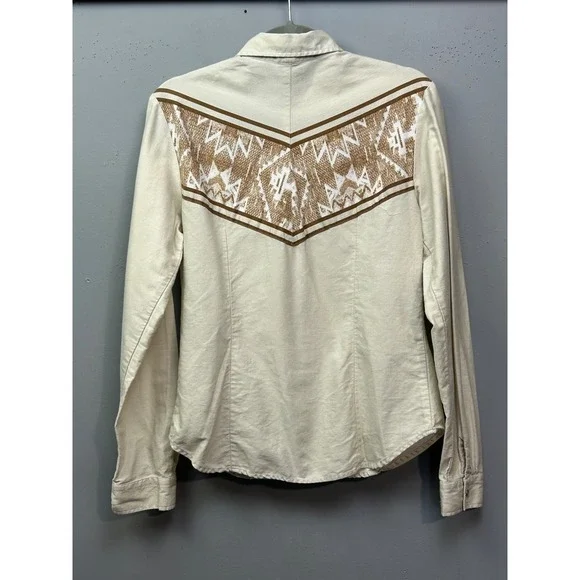 Roper Shirt Womens Medium Beige Western Pearl Snap Southwestern Cowgirl Rodeo - Picture 2 of 9